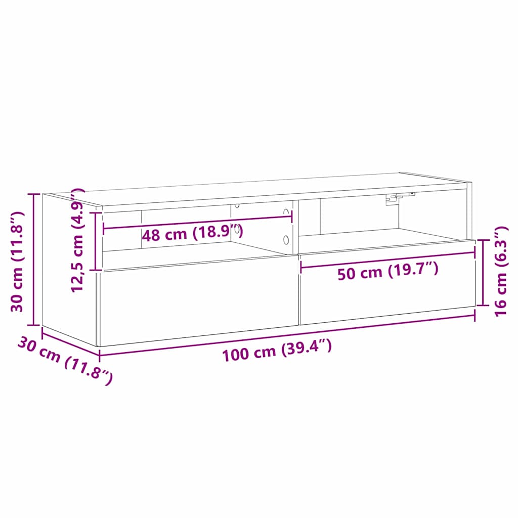 TV zidni ormar Zidne 2 pcs Crni hrast 100 x 30 x 30 cm