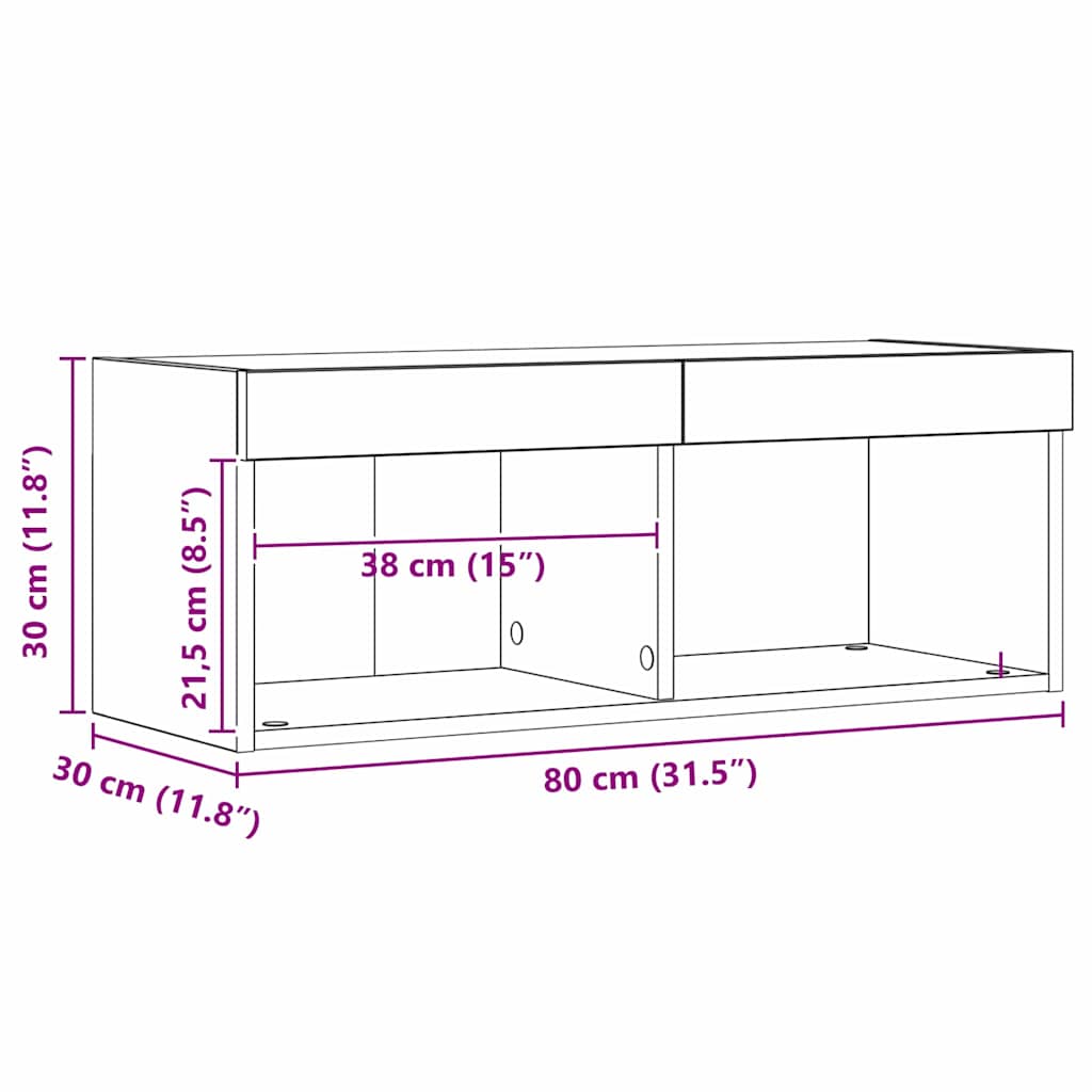 Set TV komoda s LED svjetlima 2 pcs Crni hrast 80 x 30 x 30 cm