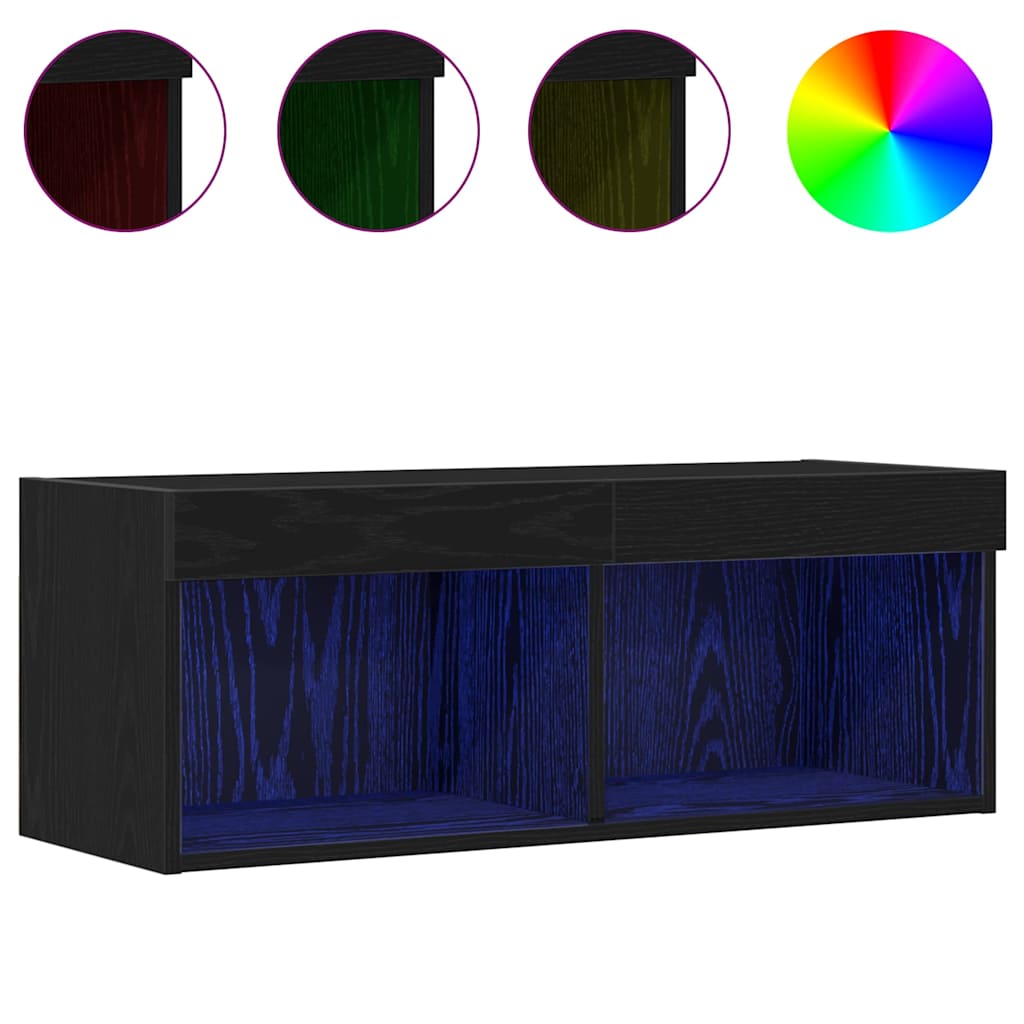 Set TV komoda s LED svjetlima 2 pcs Crni hrast 80 x 30 x 30 cm