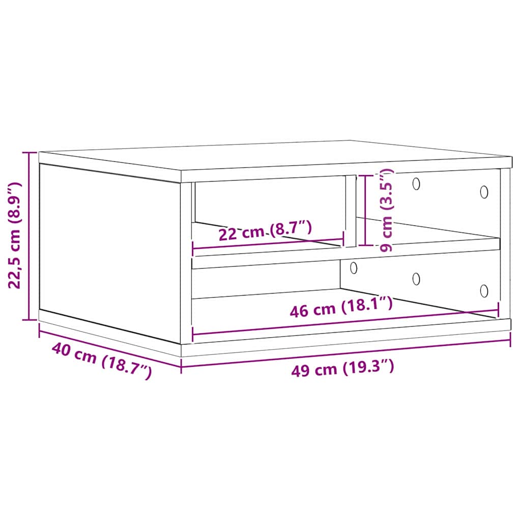 Držač za printer s pohranom Umjetnički hrast 49 x 40 x 22.5 cm