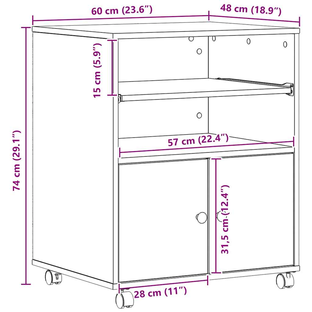Držač za printer s pohranom Umjetnički hrast 60 x 48 x 74 cm