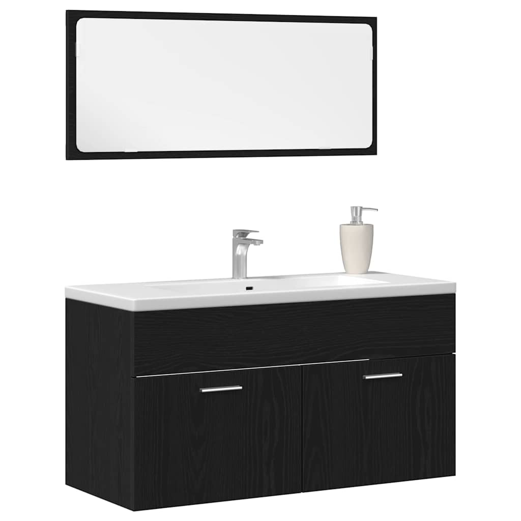 Set namještaja za kupaonicu 2 pcs Crni hrast Konstruirano drvo