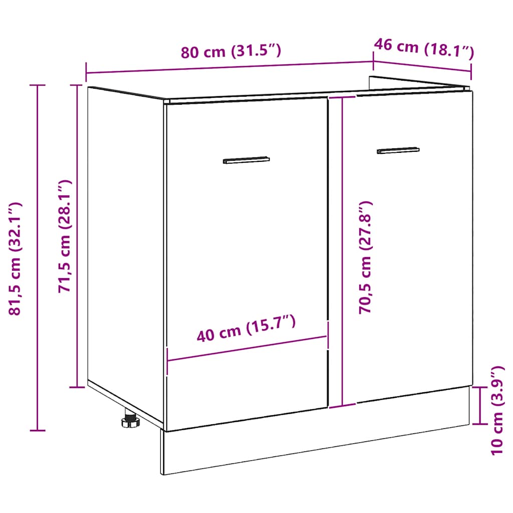 Ormarić za sudoper, crni hrast, 80x46x81,5 cm, inženjerski drvo