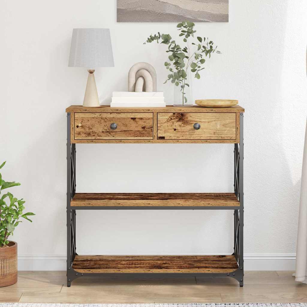 Konzolna stolica s ladicama Staro drvo 75 x 28 x 75 cm