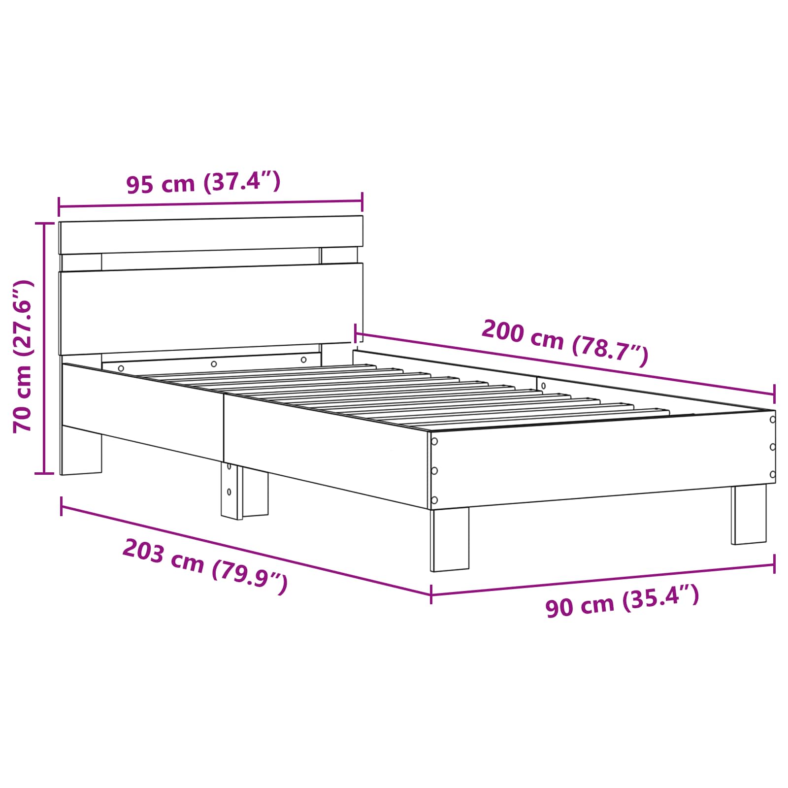 Krevetna konstrukcija Crni hrast 90 x 200 cm Konstruirano drvo