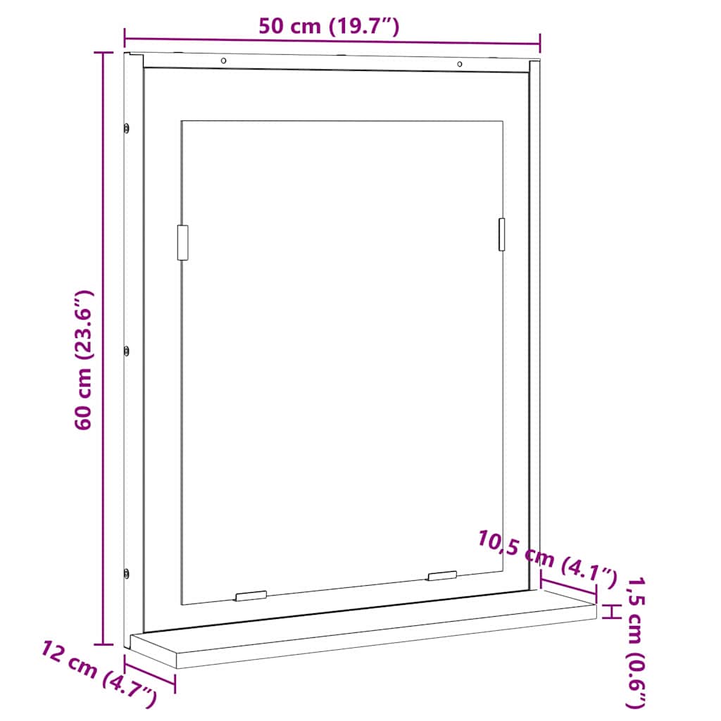 Zrcalo za kupaonicu s policom Zidne Crna 50 x 12 x 60 cm