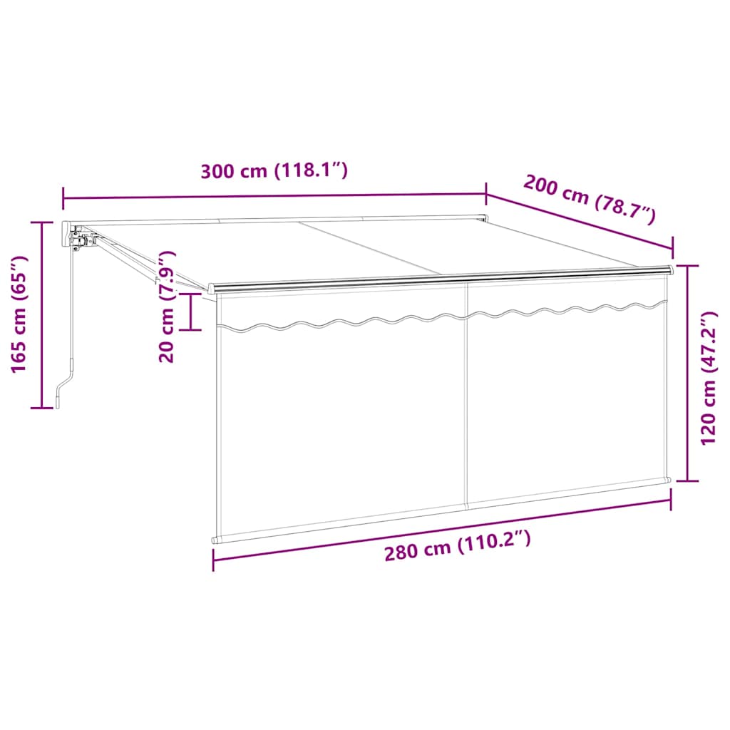 Skrovita tenda Krema 300 x 200 cm Poliester i aluminij