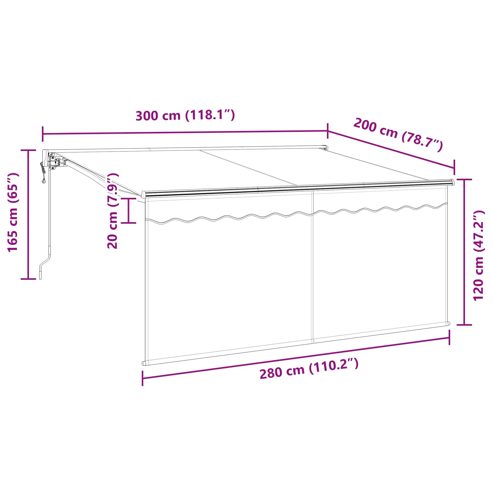 Skrovita tenda Prugasti Antracit 300 x 200 cm tkanina