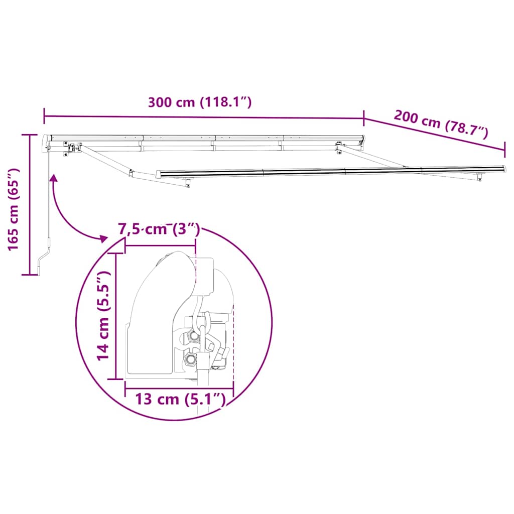 Skrovita tenda Antracit 300 x 200 cm tkanina