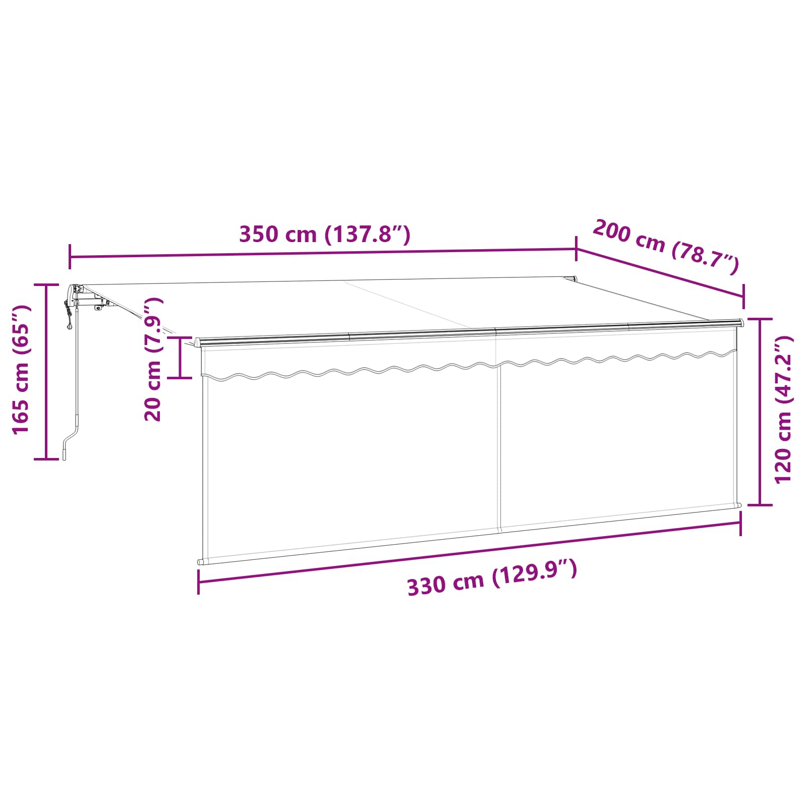 Skrovita tenda Plava i bijela 350 x 200 cm Poliester i aluminij