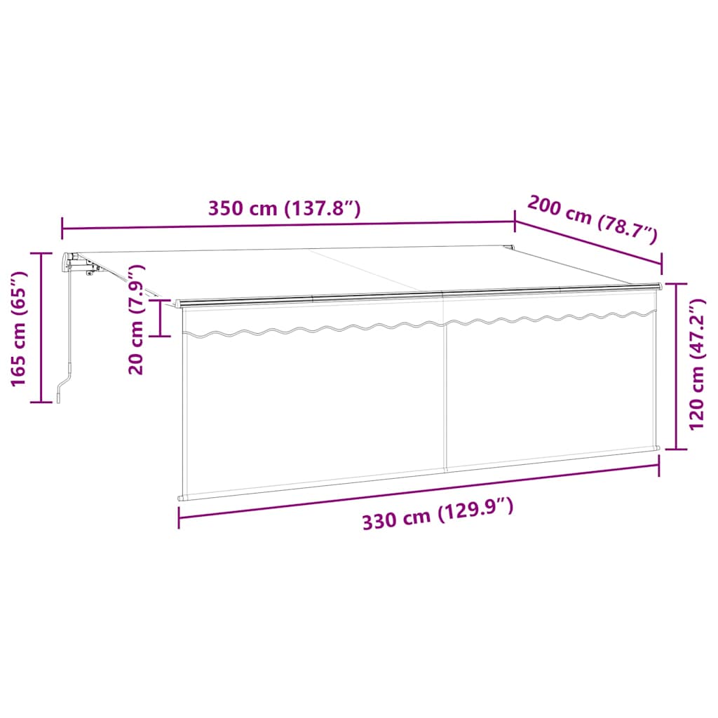Skrovita tenda Krema 350 x 200 cm Poliester i aluminij