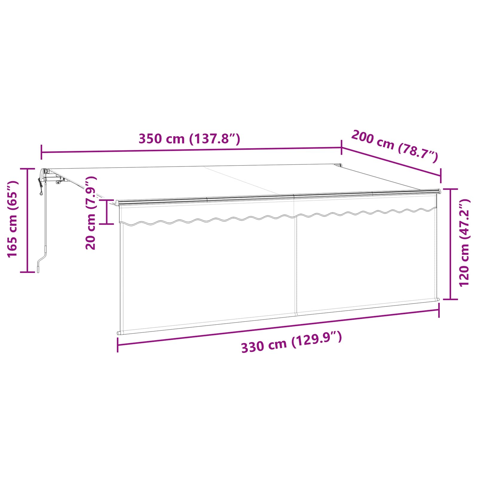 Skrovita tenda Krema 350 x 200 cm Poliester i aluminij