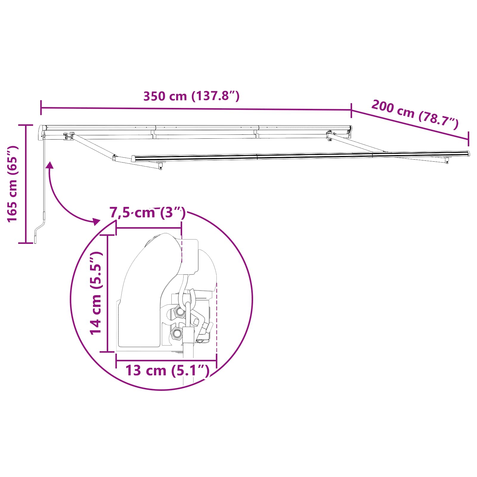 Skrovita tenda Žuta 350 x 200 cm tkanina