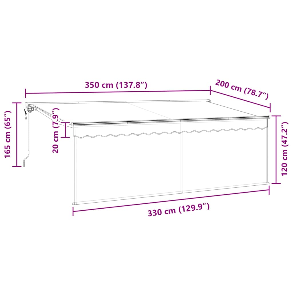Skrovita tenda Antracit 350 x 200 cm Poliester i aluminij