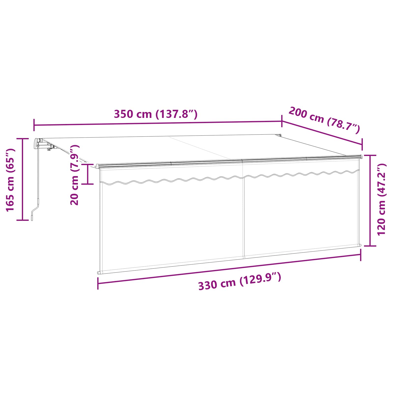 Skrovita tenda Antracit 350 x 200 cm Poliester i aluminij