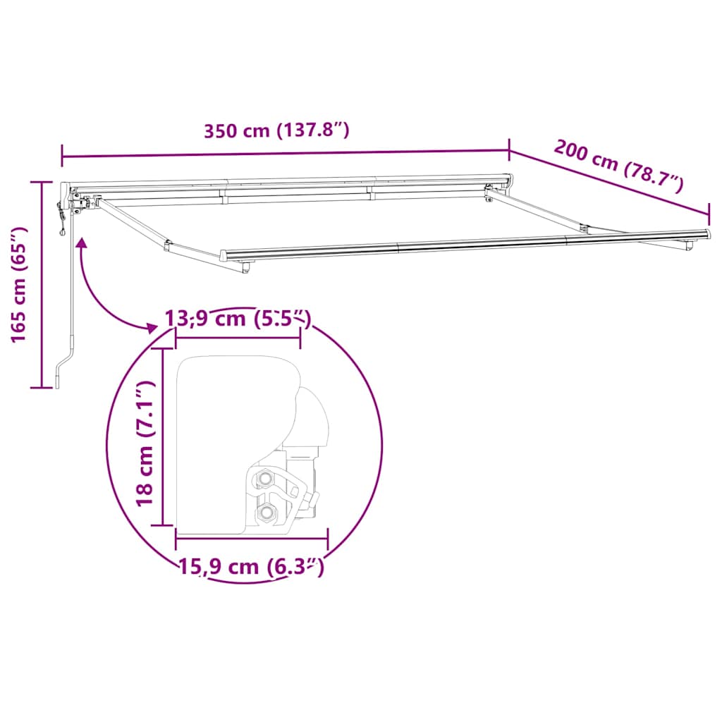 Okvir tende Bež 350 x 200 cm Poliester s PU premazom