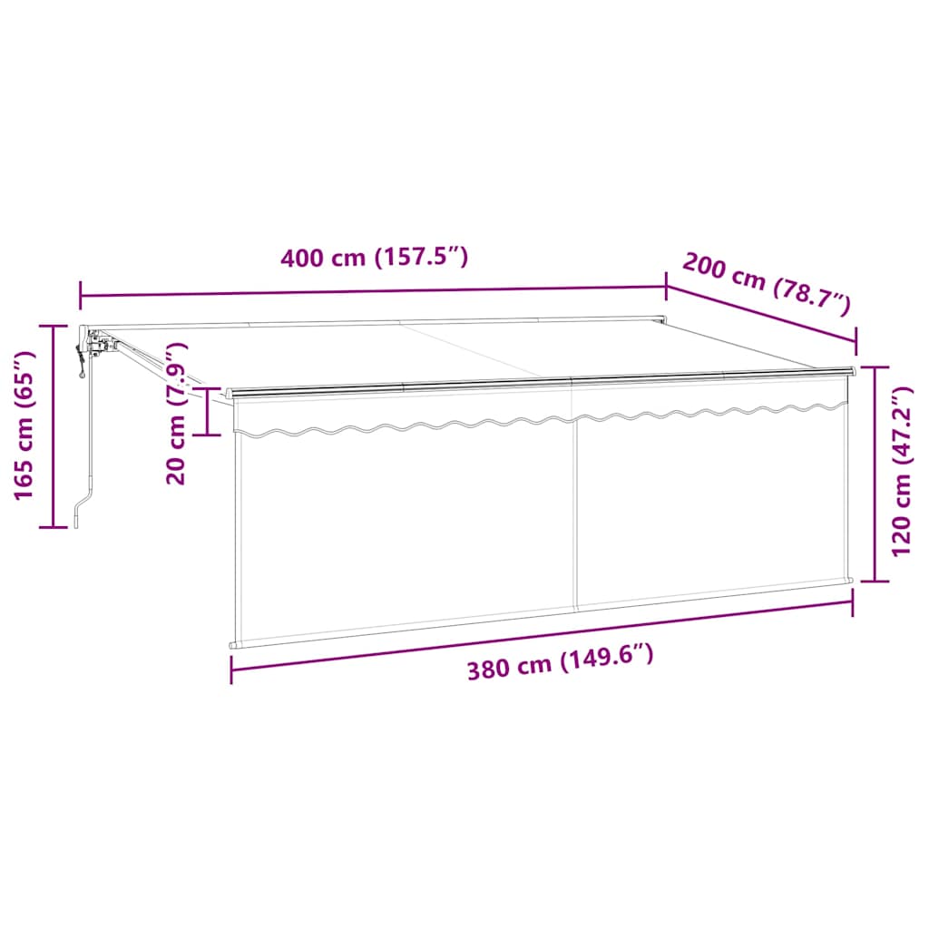Skrovita tenda Plava i bijela 400 x 200 cm Poliester i aluminij