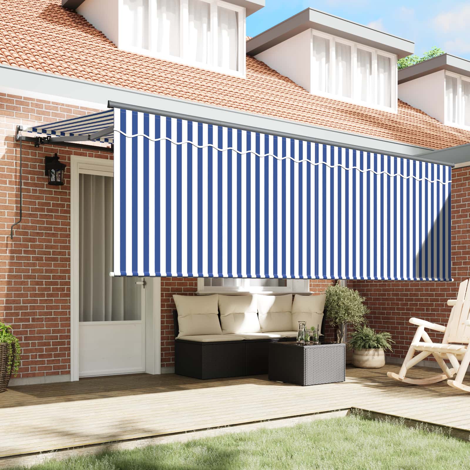 Skrovita tenda Plava i bijela 400 x 200 cm Poliester i aluminij