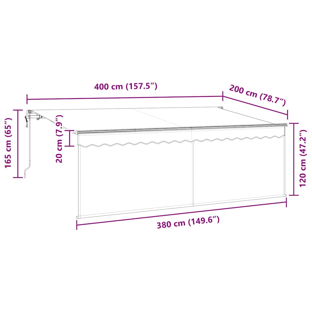 Skrovita tenda Plava i bijela 400 x 200 cm Poliester i aluminij