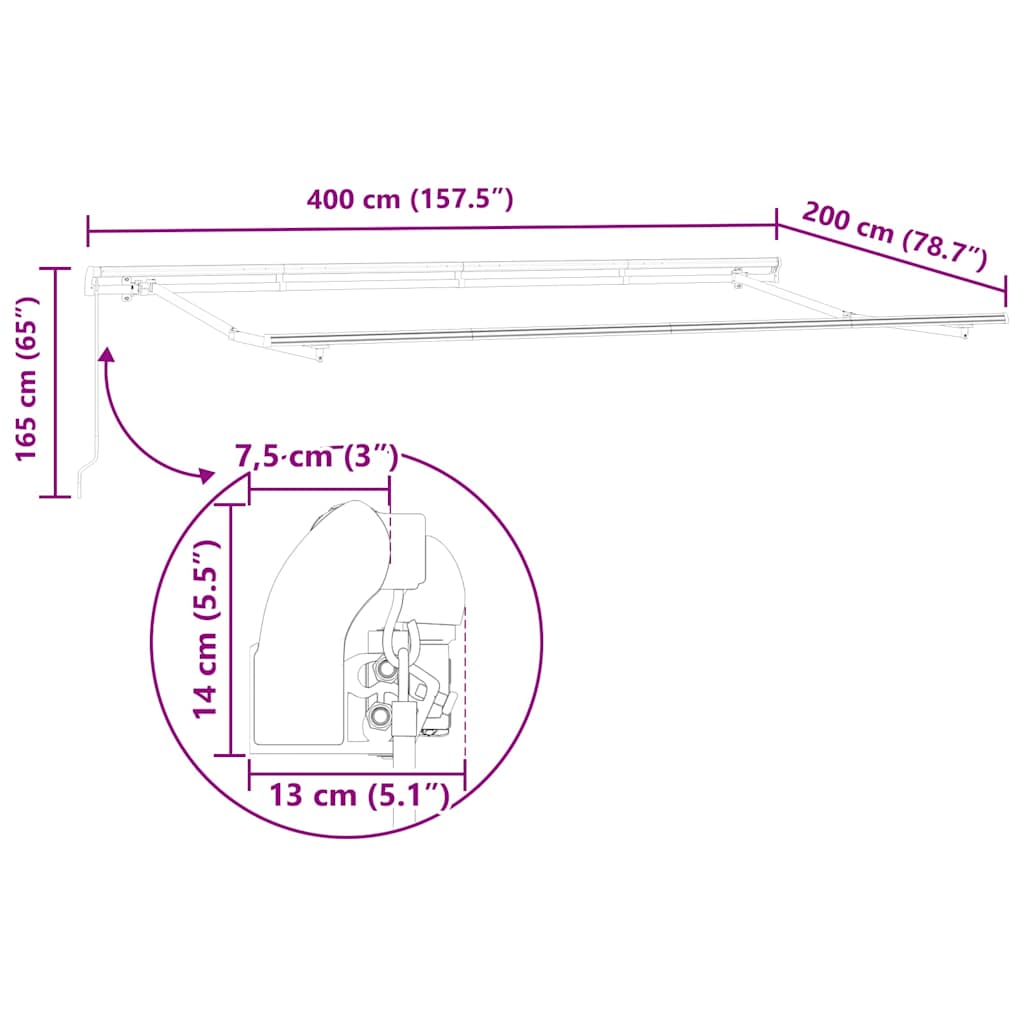 Skrovita tenda Žuta 400 x 200 cm tkanina