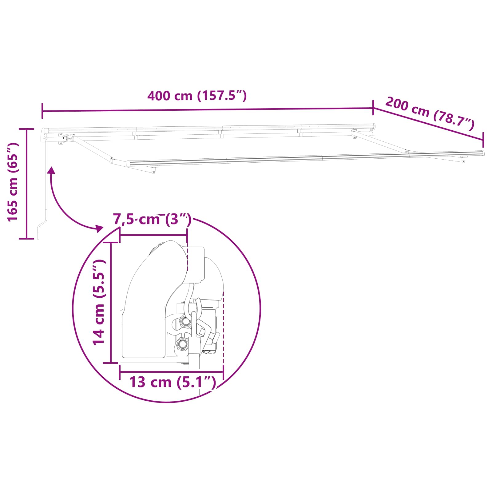 Skrovita tenda Žuta 400 x 200 cm tkanina