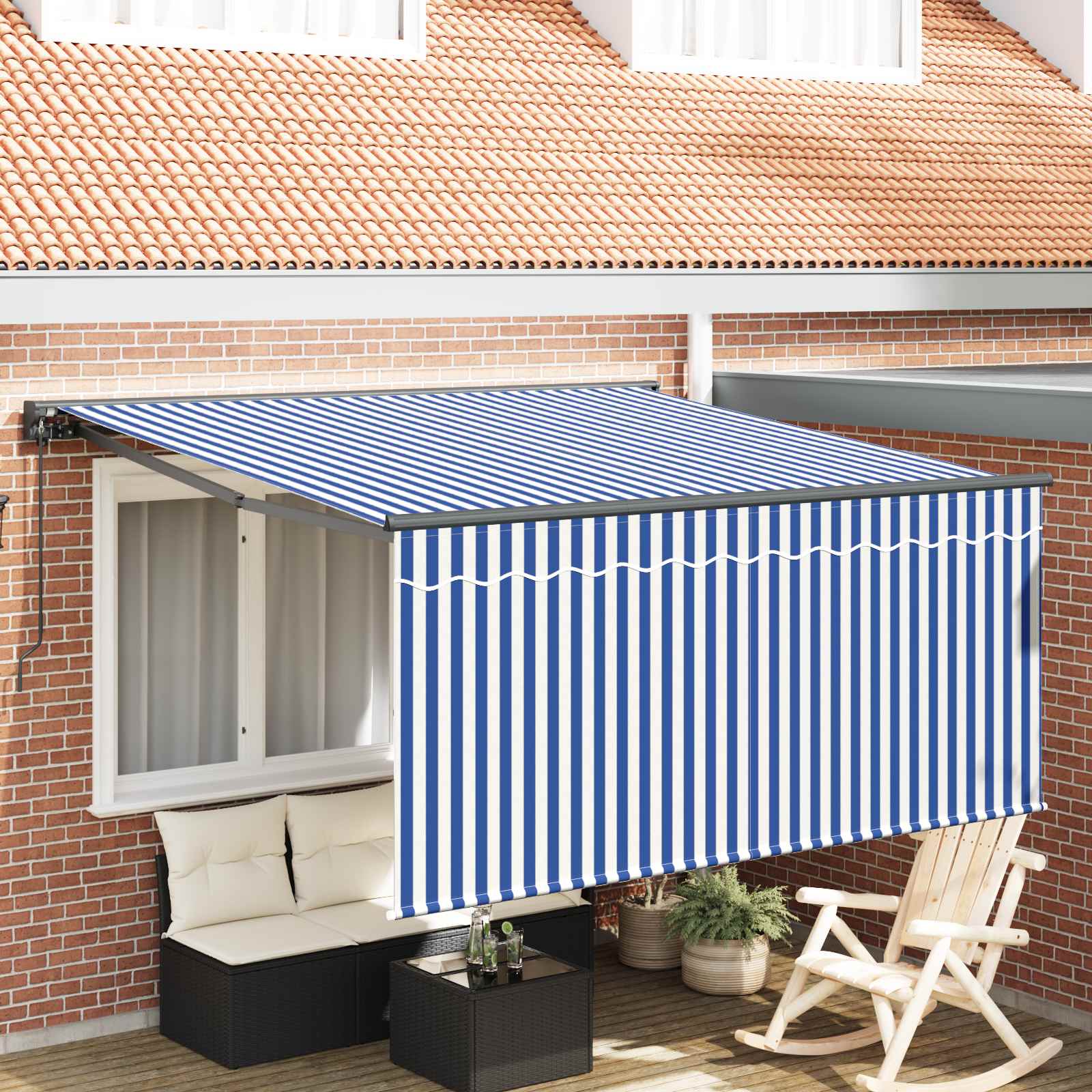 Skrovita tenda Plava i bijela 300 x 250 cm Poliester i aluminij