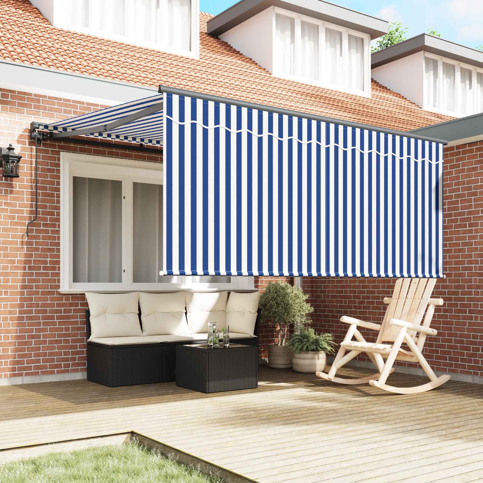 Skrovita tenda Plava i bijela 300 x 250 cm Poliester i aluminij