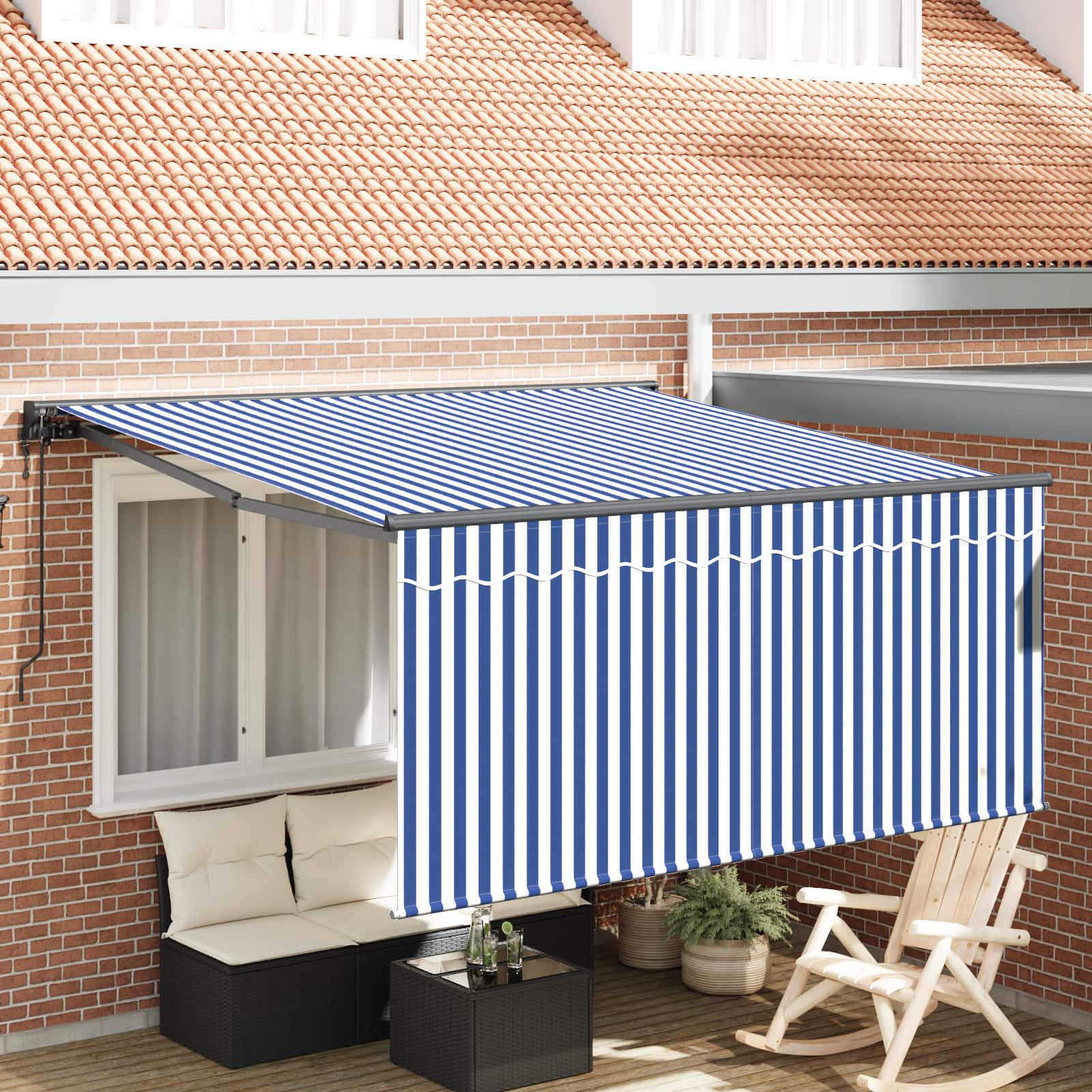Skrovita tenda Plava i bijela 300 x 250 cm Poliester i aluminij
