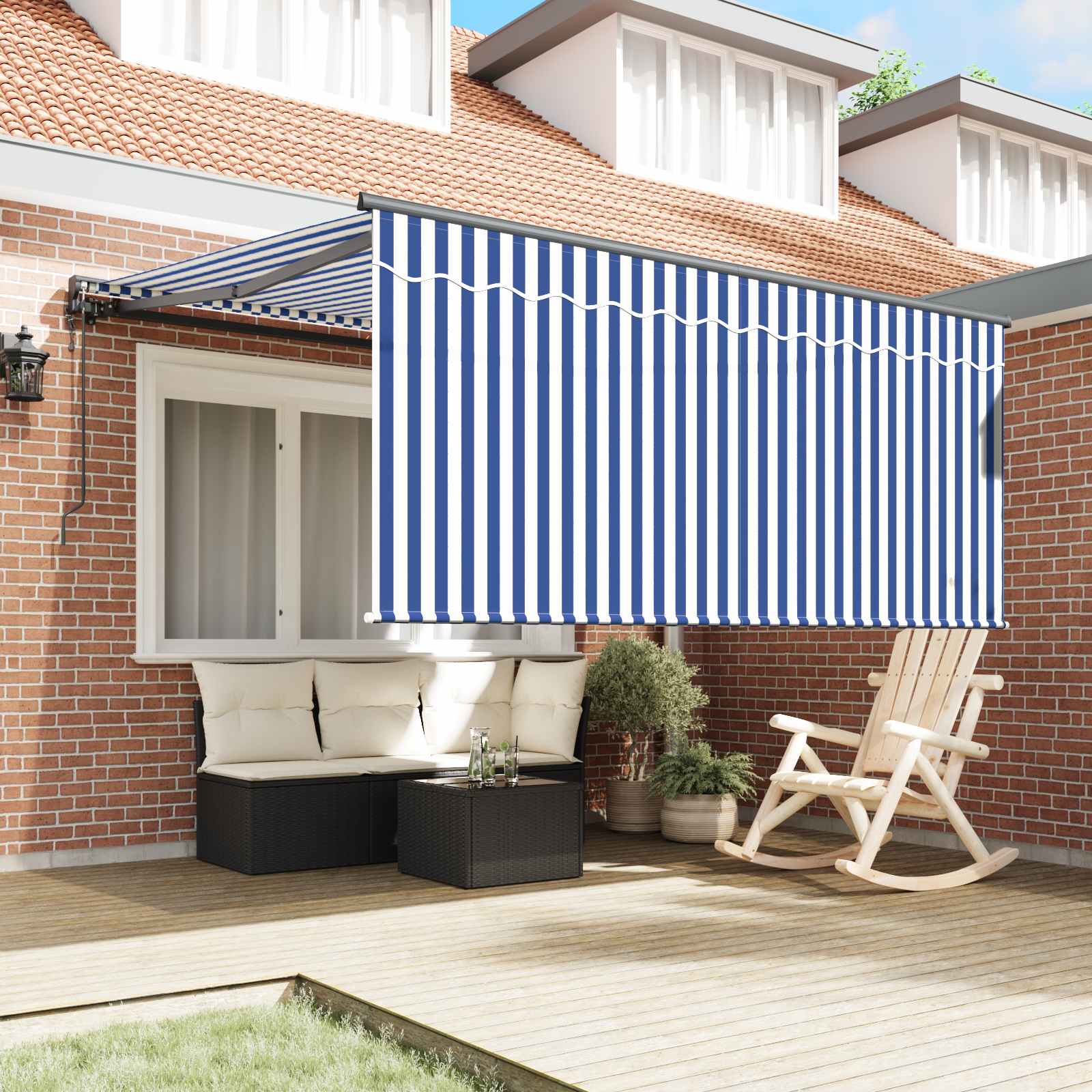 Skrovita tenda Plava i bijela 300 x 250 cm Poliester i aluminij