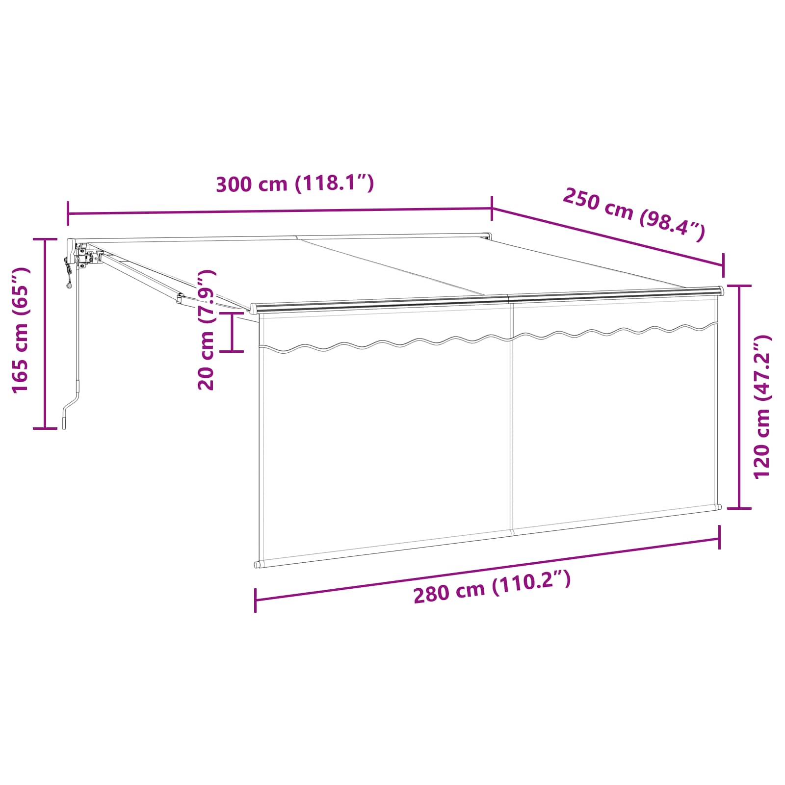Skrovita tenda Antracit 300 x 250 cm Poliester i aluminij