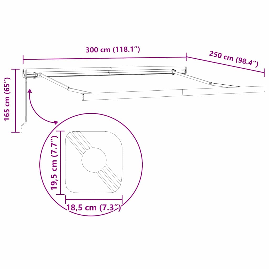 Skrovita tenda Šareni 300 x 250 cm Tkanina i Metal