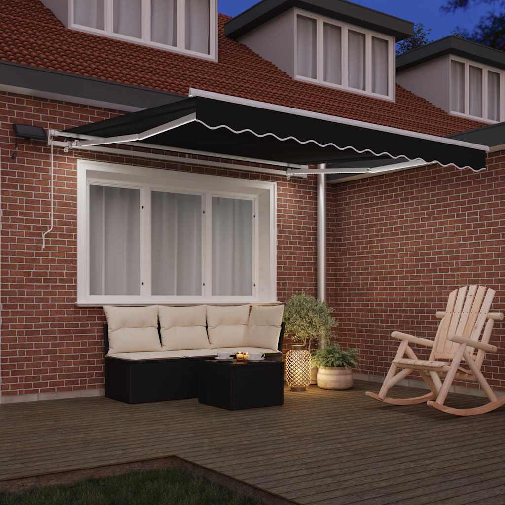 Skrovita tenda S LED lampica Crna 300 x 250 cm Tkanina i čelik
