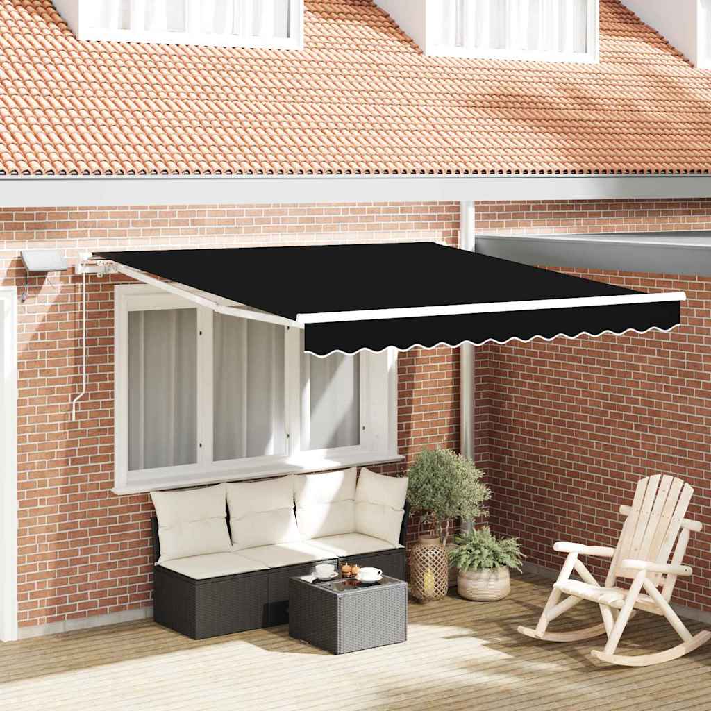 Skrovita tenda S LED lampica Crna 300 x 250 cm Tkanina i čelik
