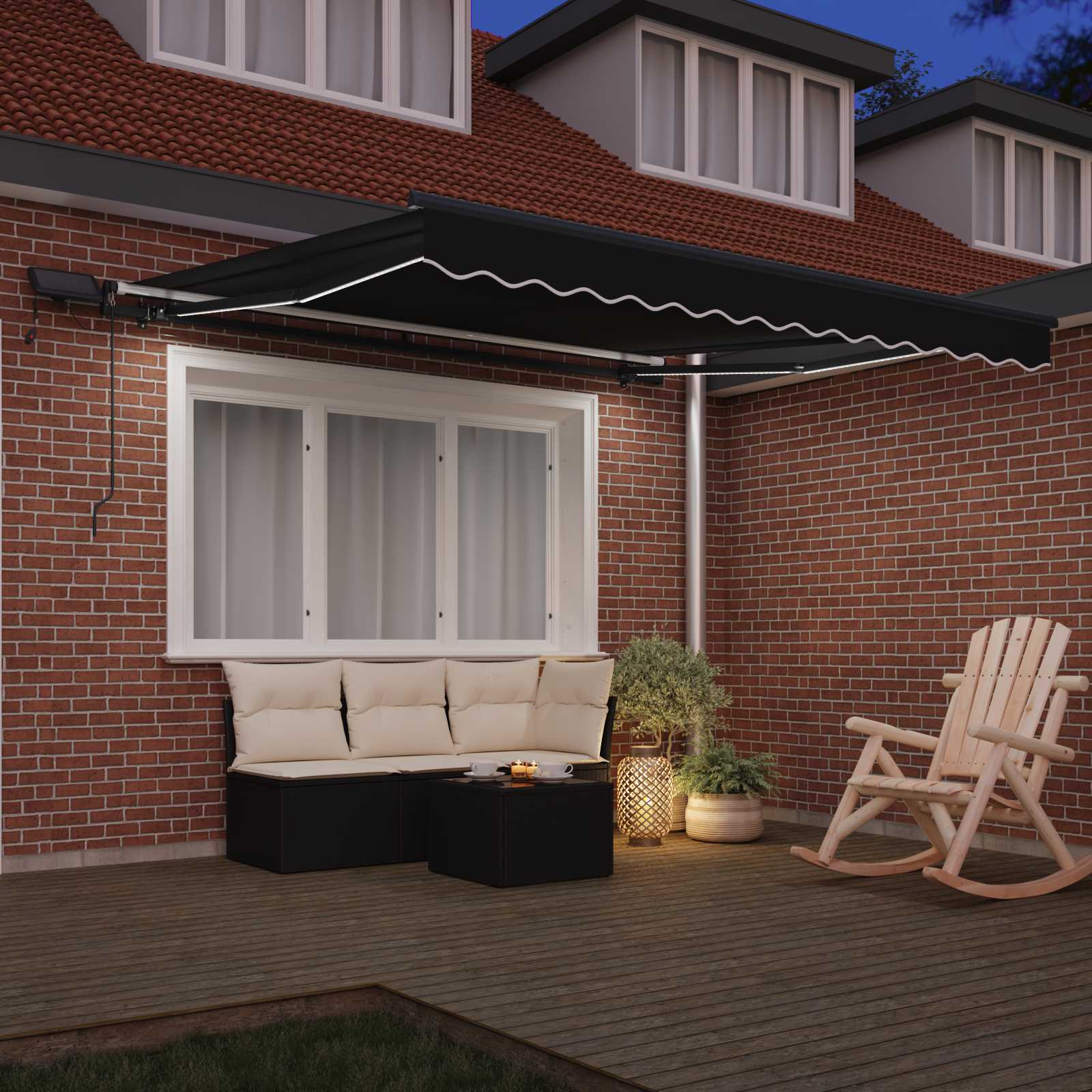 Skrovita tenda S LED lampica Crna 300 x 250 cm tkanina