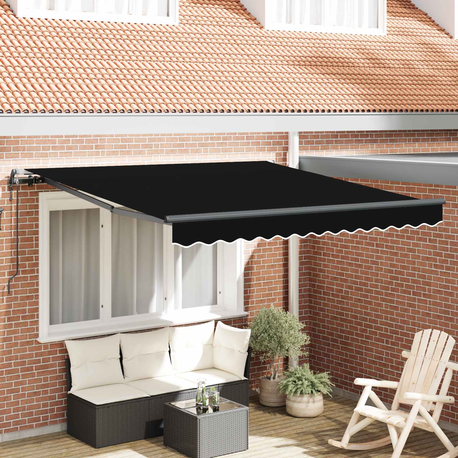Skrovita tenda Crna 300 x 250 cm Tkanina i Aluminij