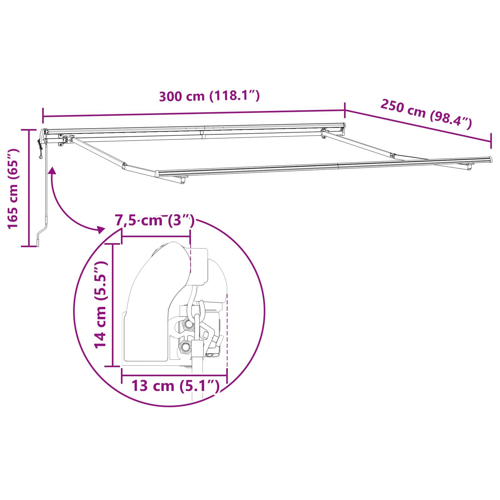 Skrovita tenda Crvena 300 x 250 cm Tkanina i Aluminij
