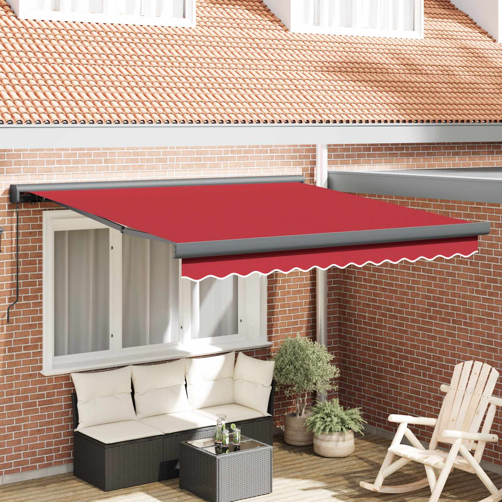 Skrovita tenda Crvena 300 x 250 cm Tkanina i Metal