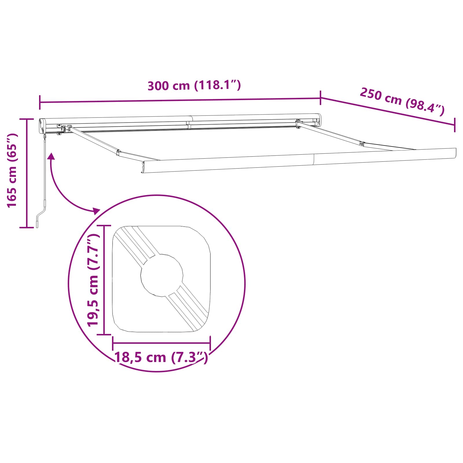 Skrovita tenda Crvena 300 x 250 cm Tkanina i Metal