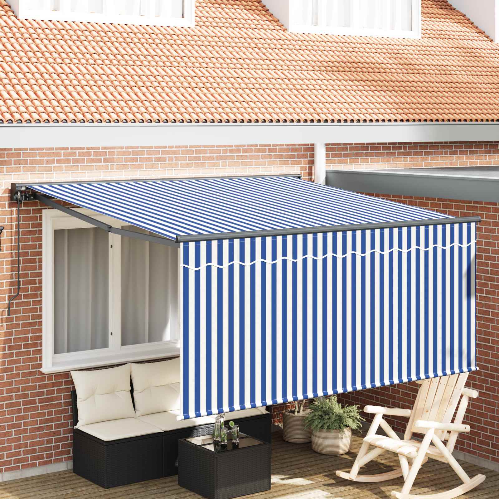 Skrovita tenda Plava i bijela 350 x 250 cm Poliester i aluminij