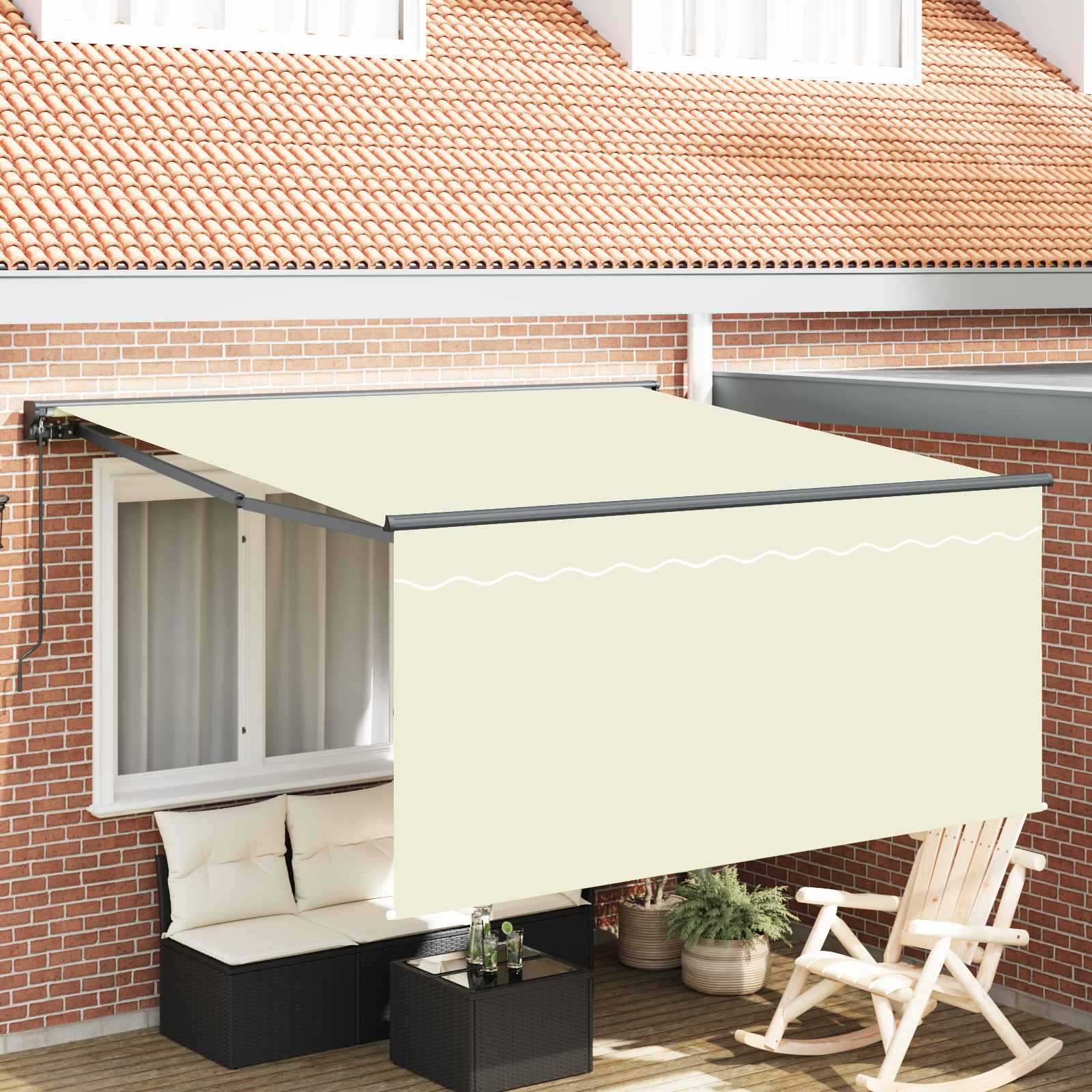 Skrovita tenda Krema 350 x 250 cm Poliester i aluminij