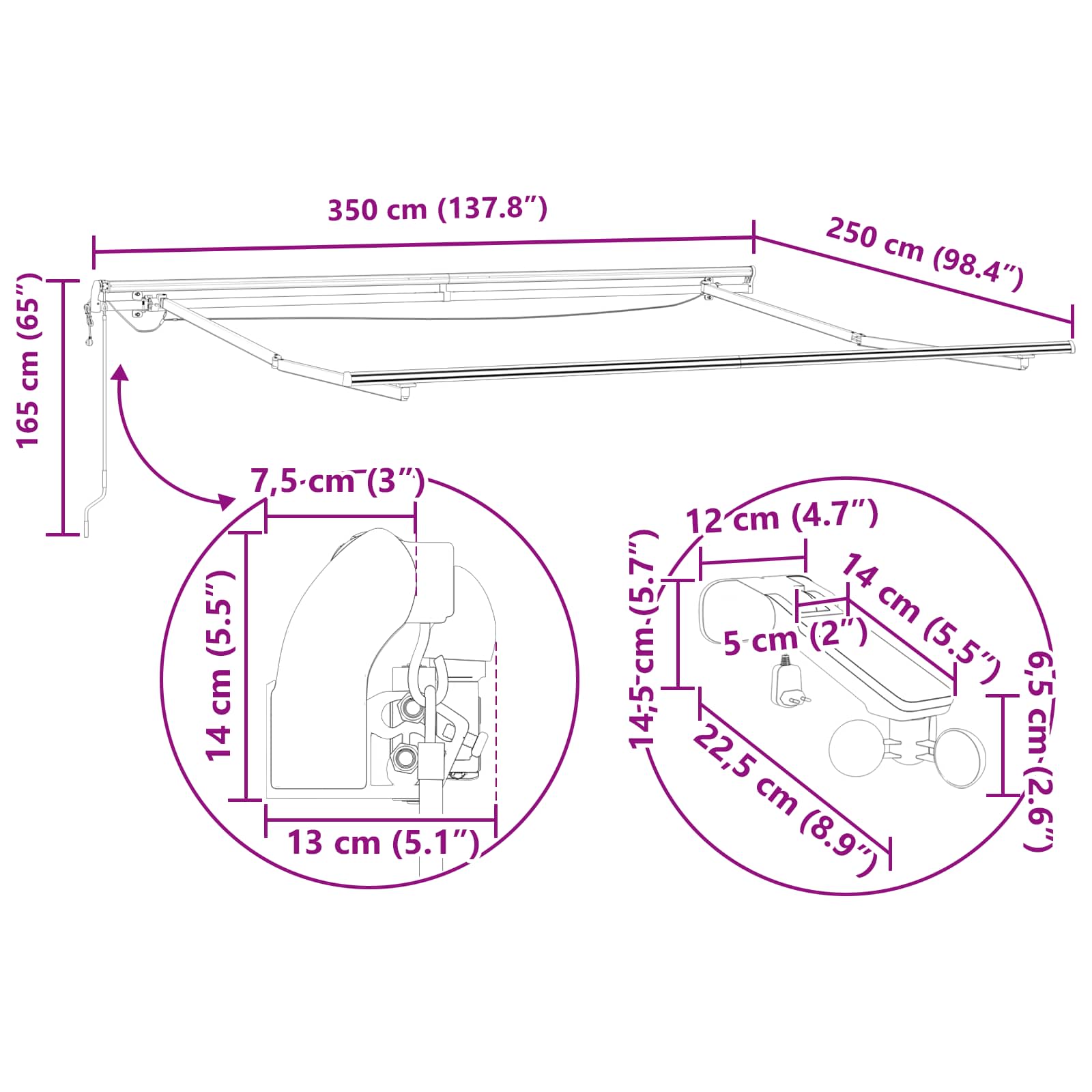 Skrovita tenda S LED lampica Narančasta i smeđa 350 x 250 cm