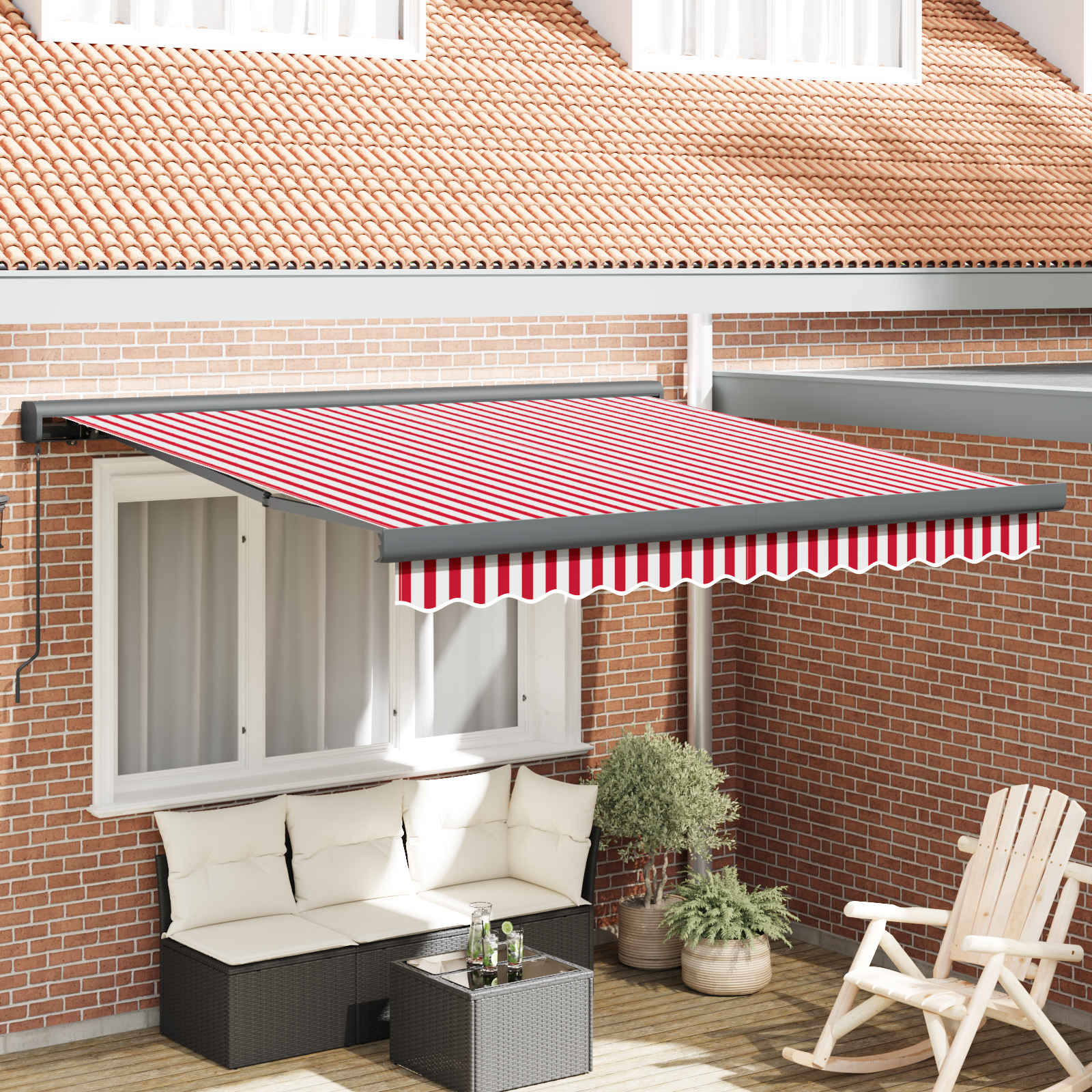Povlačivi tende Crvena i bijela 350 x 250 cm Platno i Aluminij