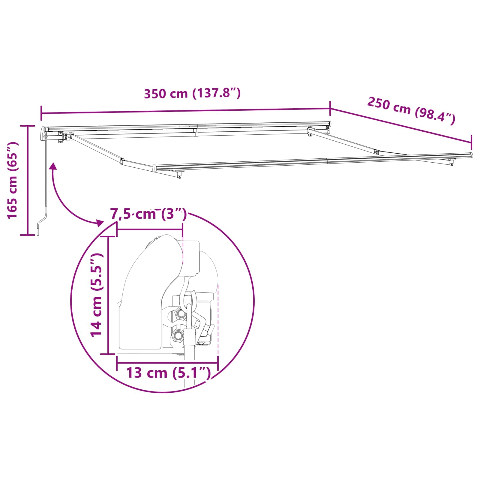 Skrovita tenda Šareni 350 x 250 cm Poliester i čelik
