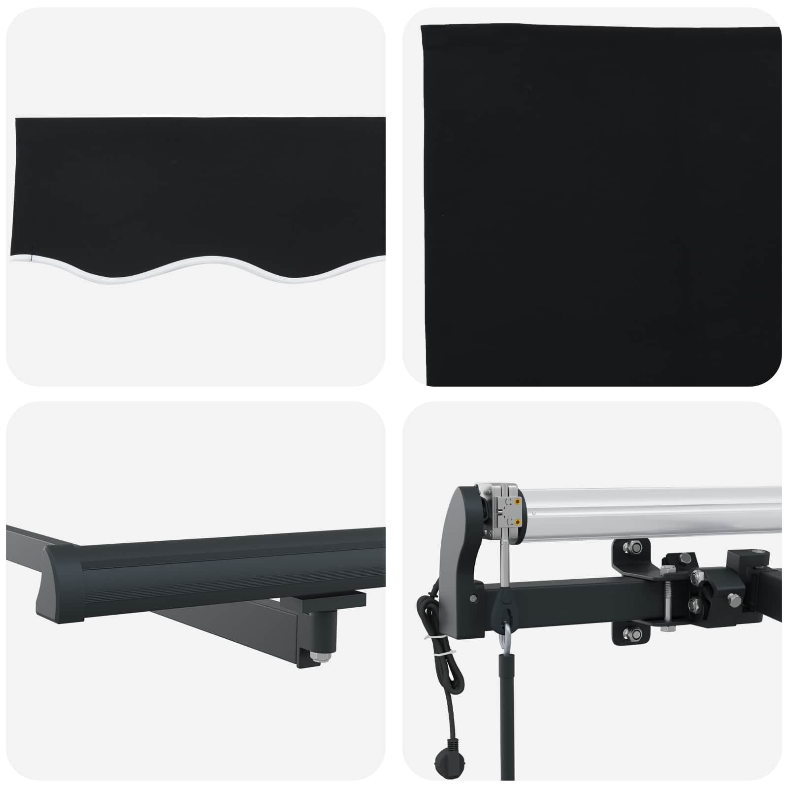 Skrovita tenda Crna 350 x 250 cm Tkanina i Aluminij