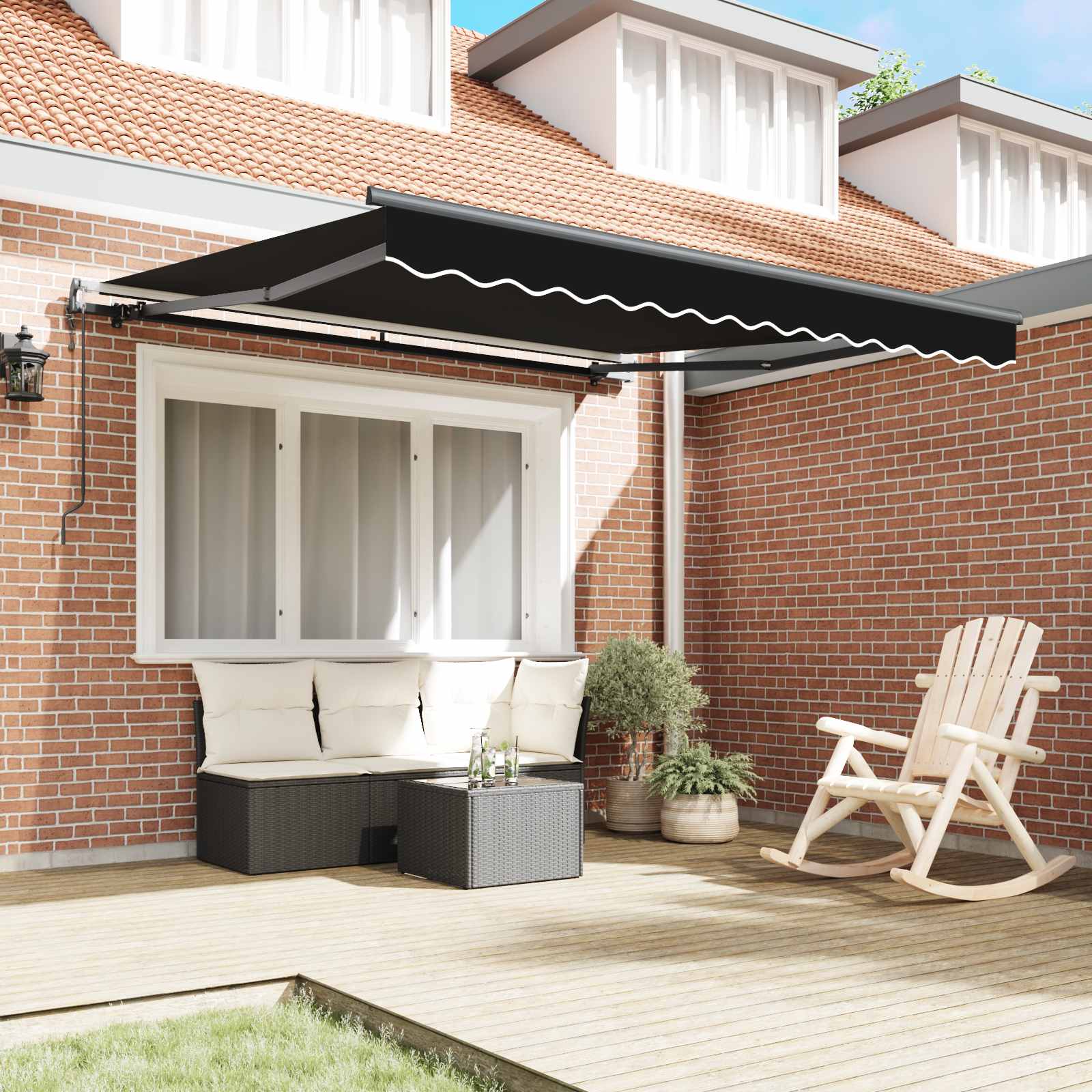 Skrovita tenda Crna 350 x 250 cm Tkanina i Aluminij