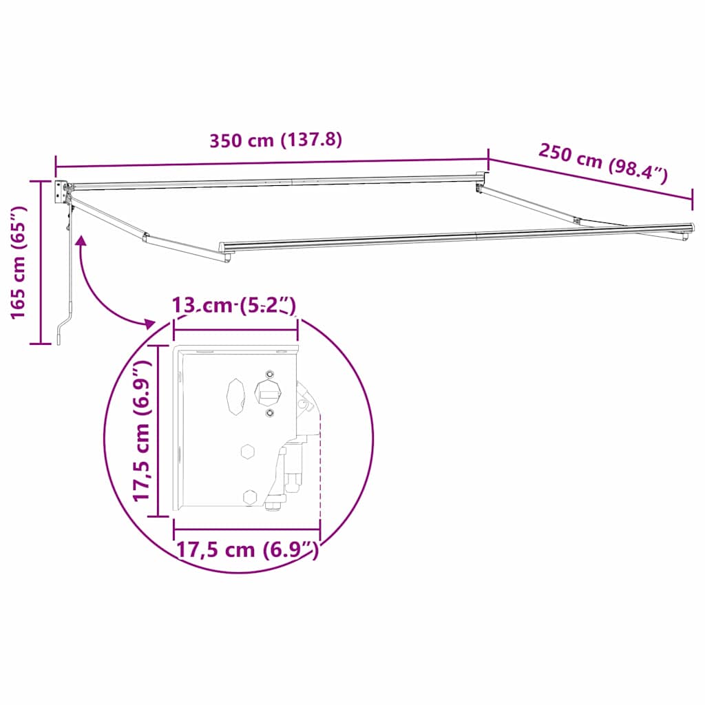 Skrovita tenda Crna 350 x 250 cm tkanina