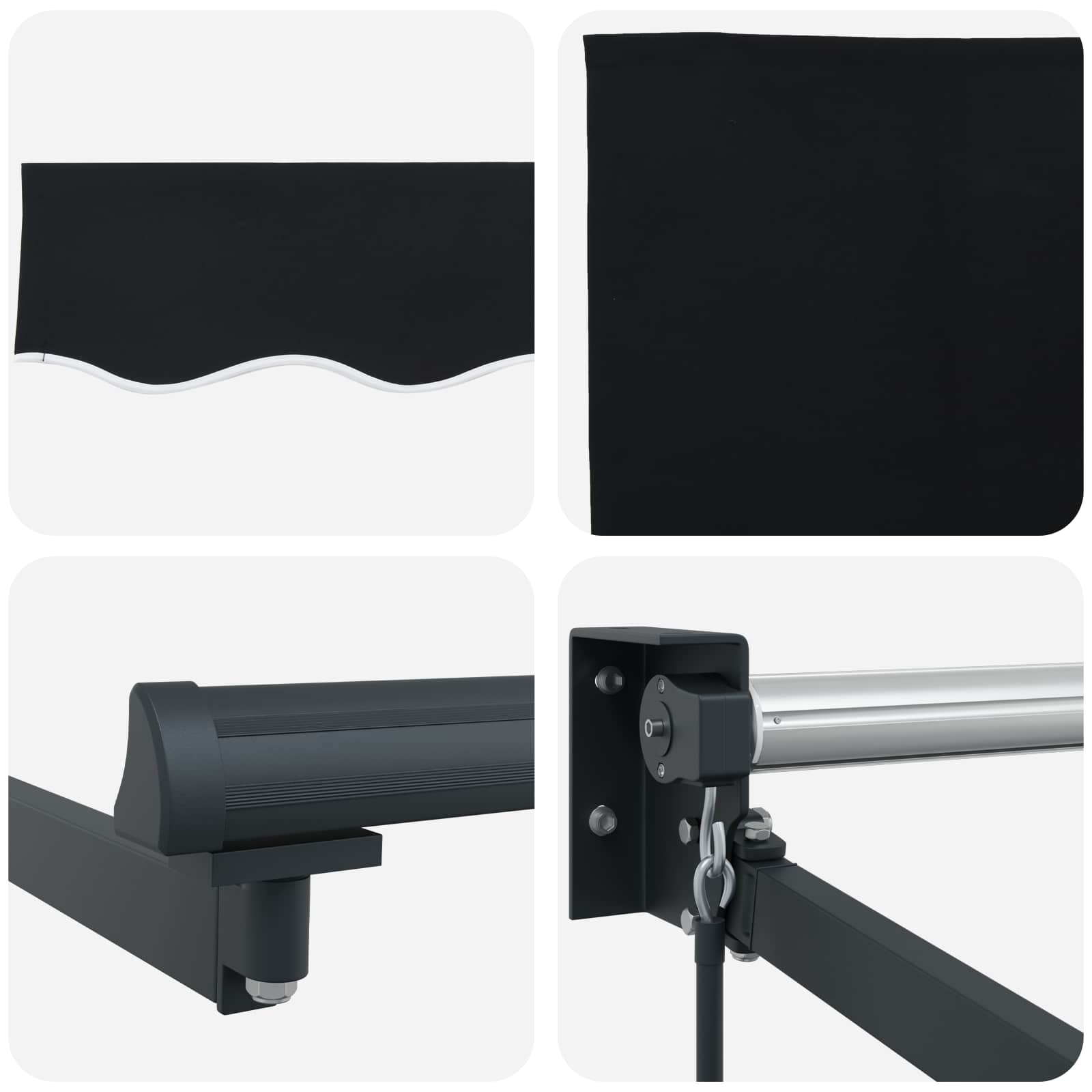 Skrovita tenda Crna 350 x 250 cm Poliester i aluminij