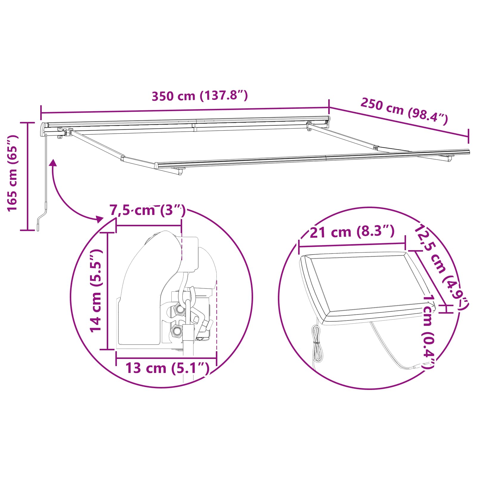 Skrovita tenda S LED lampica Bež 350 x 250 cm tkanina