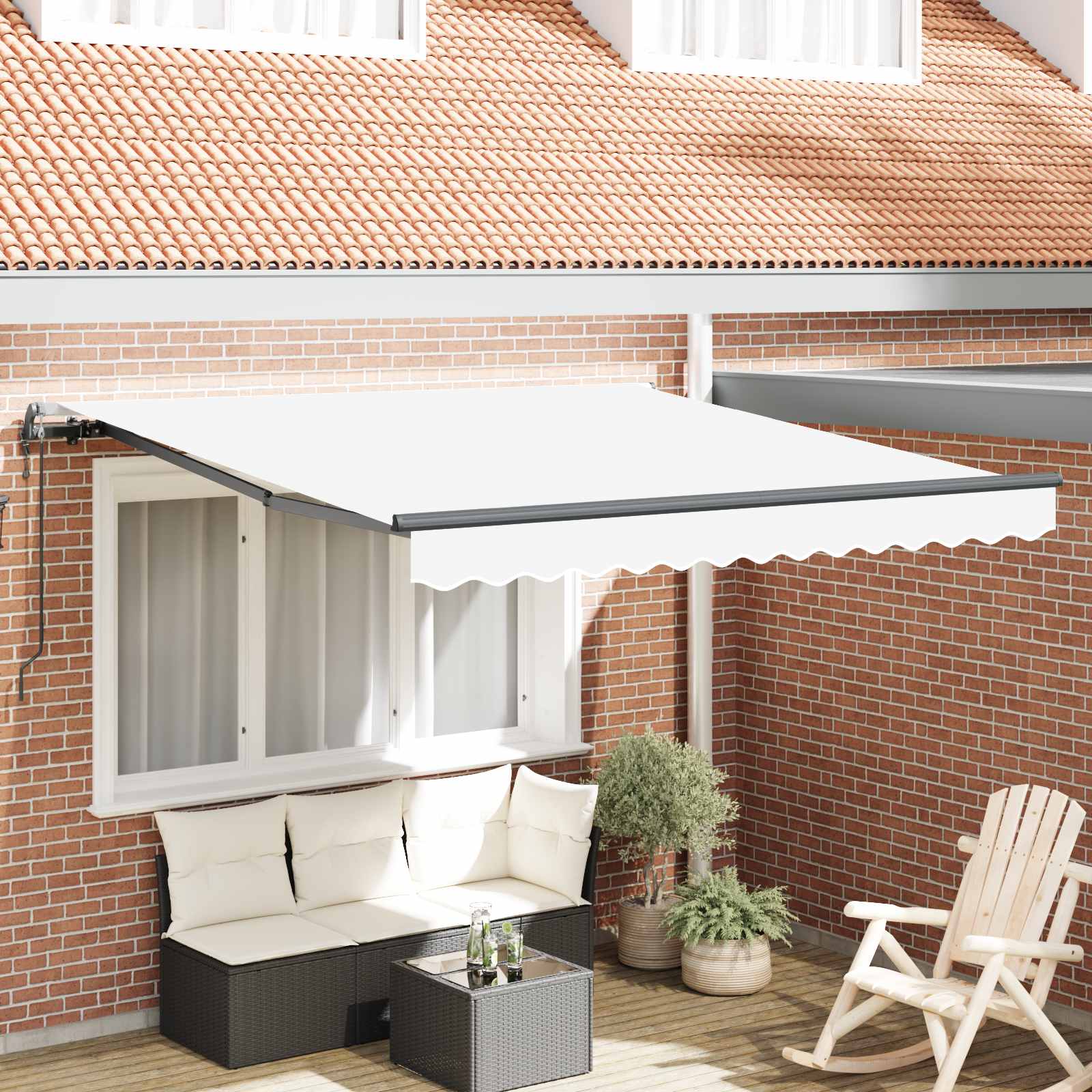 Skrovita tenda Bijelo 350 x 250 cm Tkanina i Aluminij