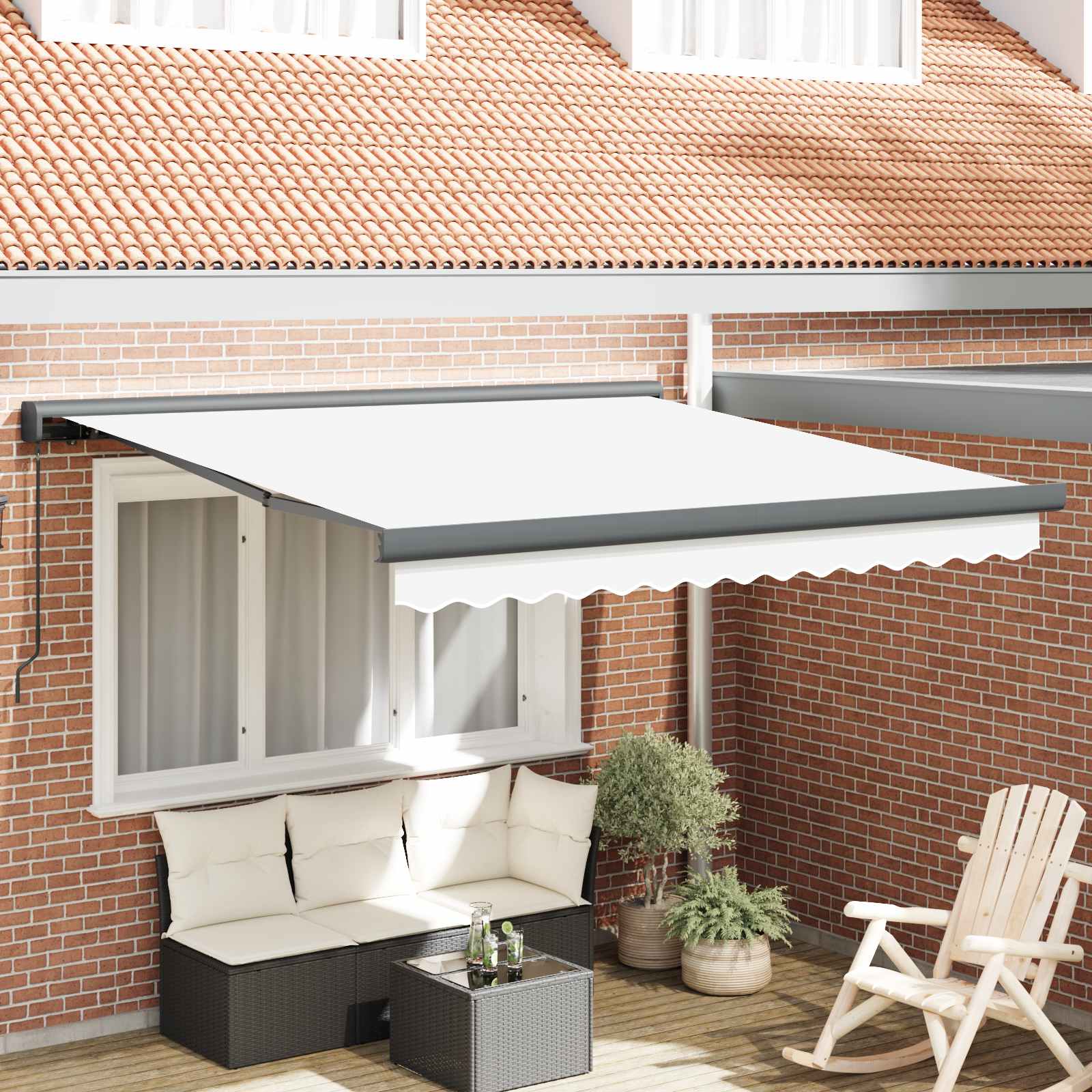 Skrovita tenda Bijelo 350 x 250 cm Tkanina i Metal